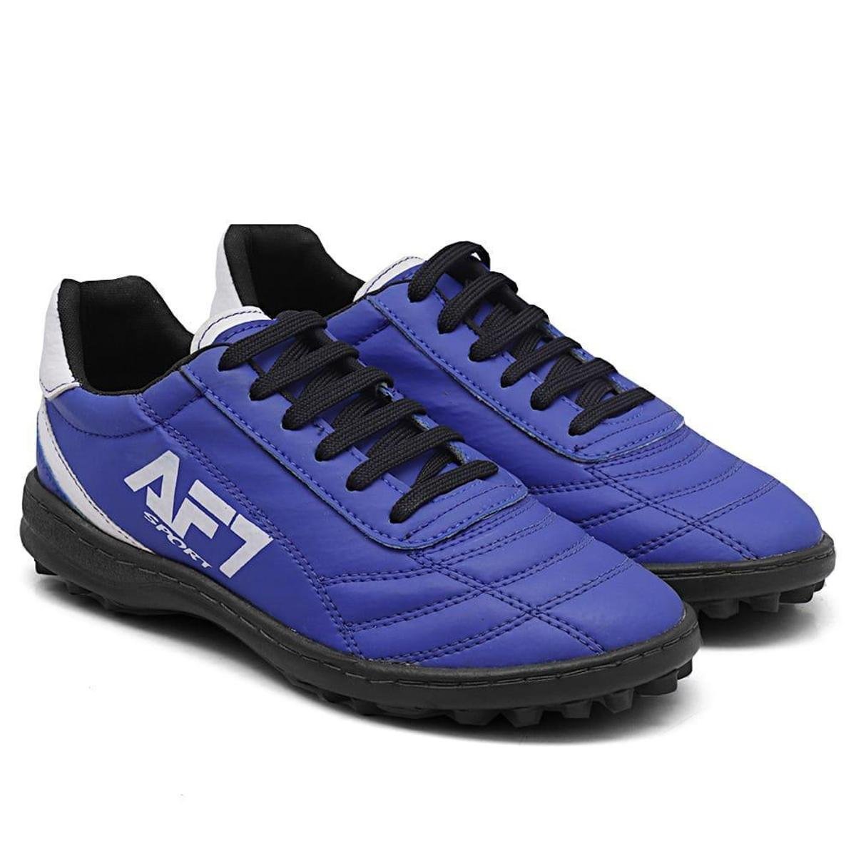 Chuteira Society Campo Masculina Couro Futebol Grama Esporte - Azul Menor preço em Chuteira Society Campo Masculina Couro Futebol Grama Esporte - Azul