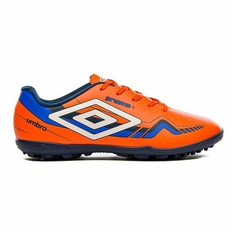 Chuteira Society Umbro Prisma+ 35 Infantil - Laranja e Azul