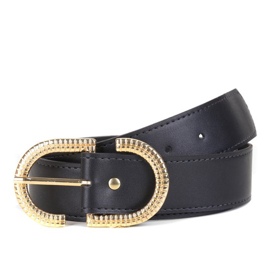 Cinto Atelie dos Cintos Fivela Oval Com Recortes Feminino - Preto