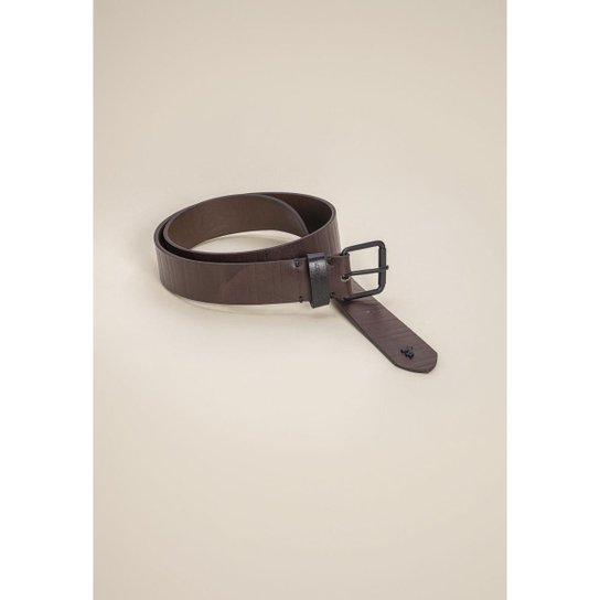Cinto Couro Listras Baixo Relevo Masculino - Marrom