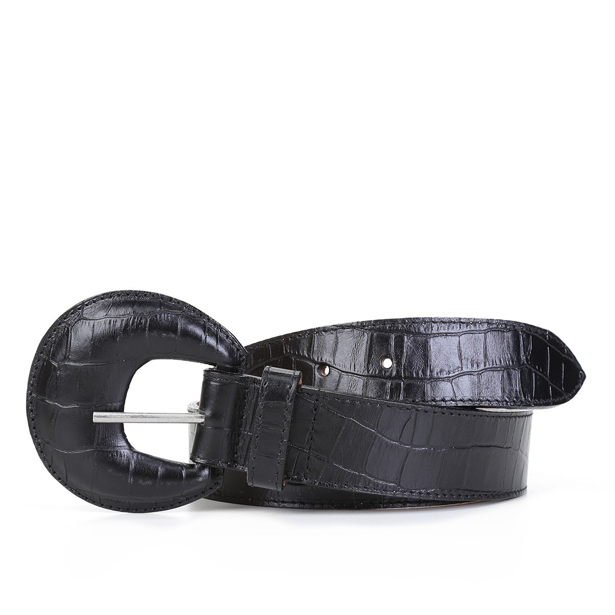 Cinto Couro Shoestock Croco Fivela Redonda Feminino - Preto Menor preço em Cinto Couro Shoestock Croco Fivela Redonda Feminino - Preto