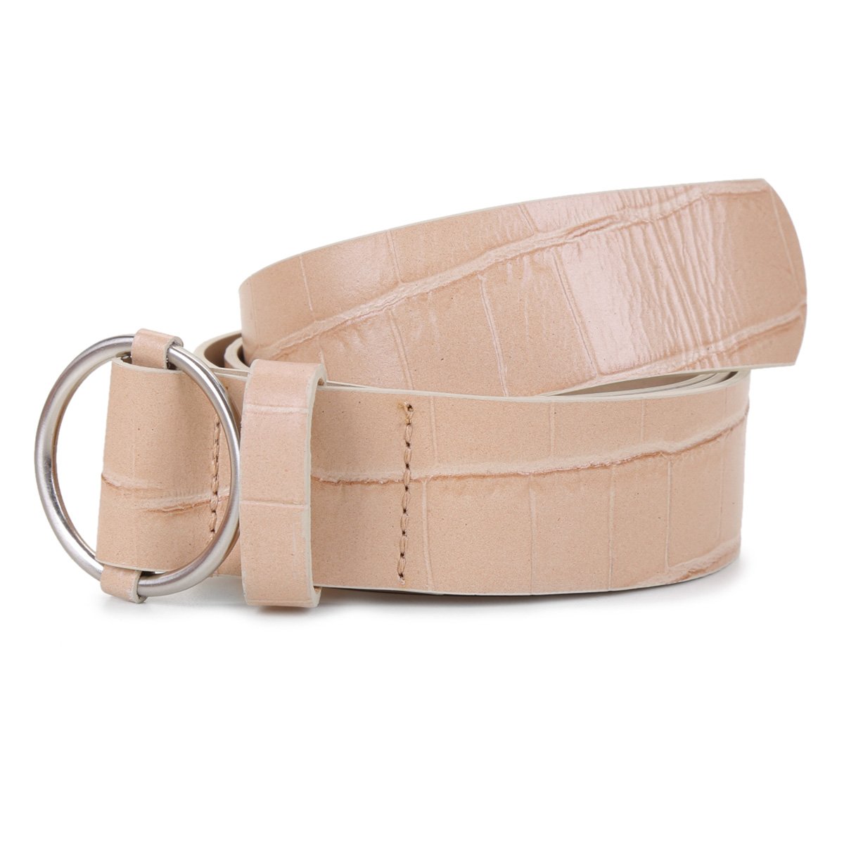 Cinto Couro Shoestock Fivela Argola Feminino - Bege Menor preço em Cinto Couro Shoestock Fivela Argola Feminino - Bege