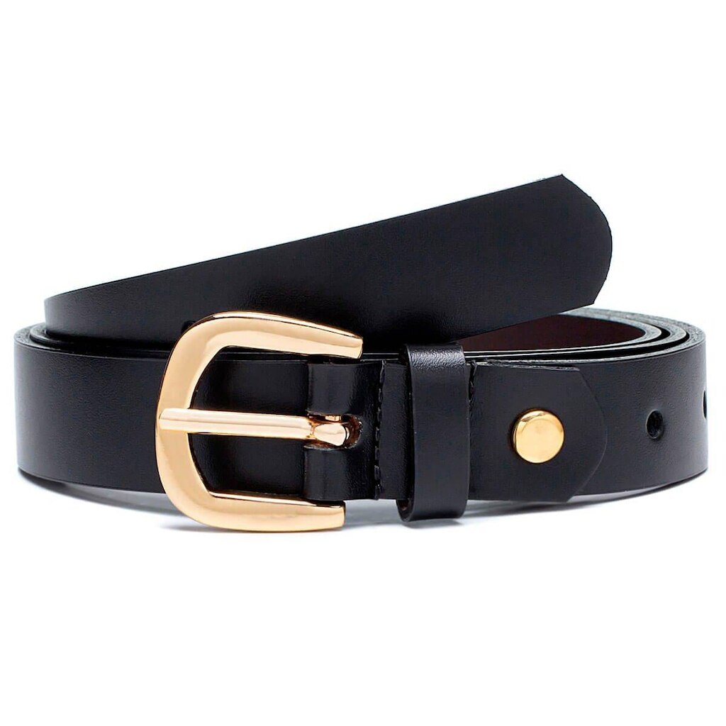 Cinto Feminino de Couro Legítimo Preto com Fivela Dourada – Elegância e Versatilidade La Couro 523