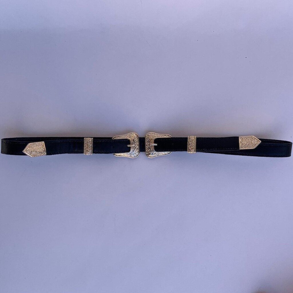 Cinto Feminino Duas Fivelas Western Preto