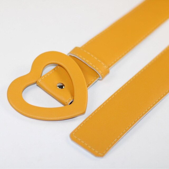 Cinto Feminino Fivela Coração Forrada Fino Amarelo