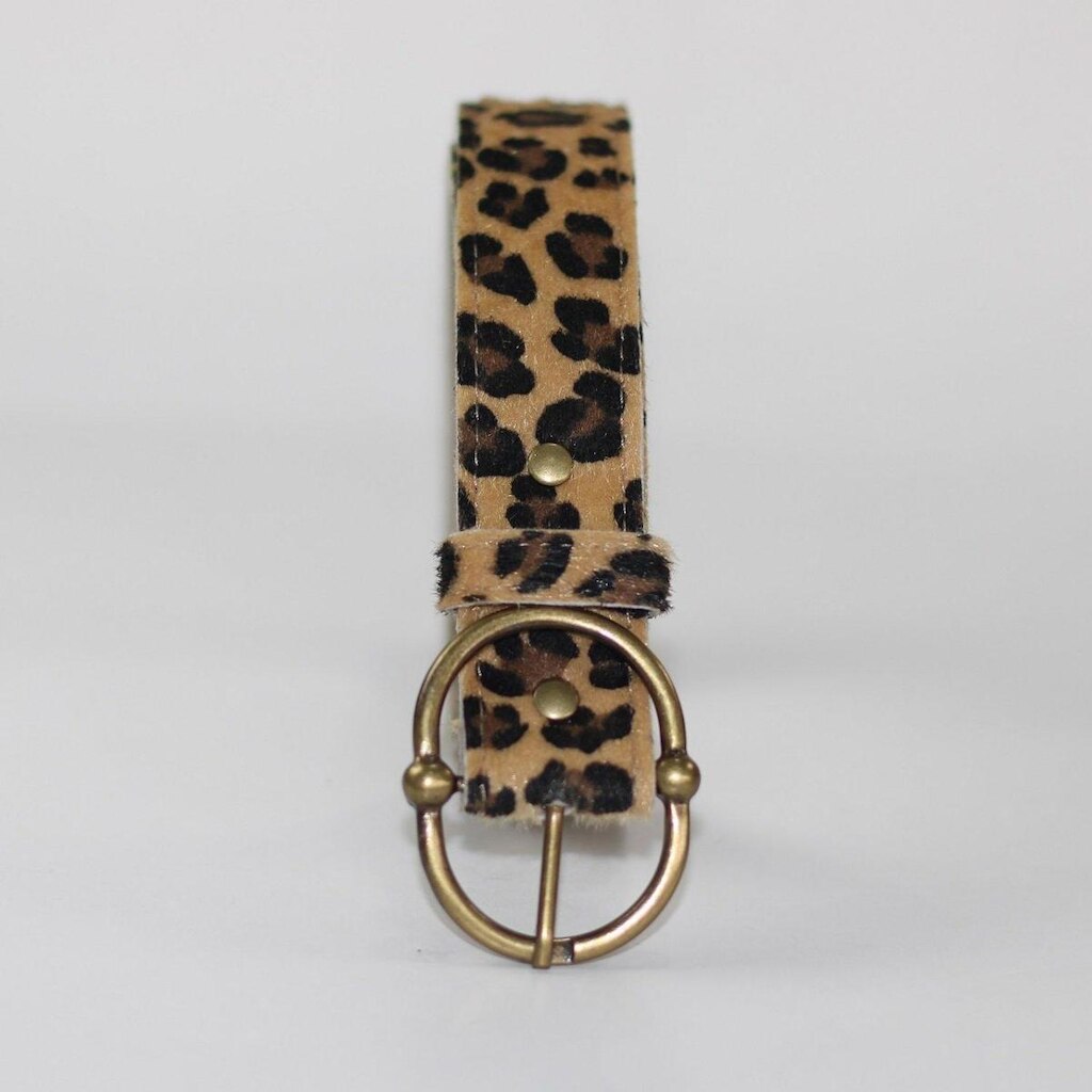 Cinto Feminino Fivela Oval Ouro Velho Onça Animal Print