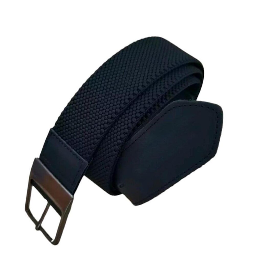 Cinto Masculino Elastano Tecido Flexivel Confortavel Macio Com Pontas Em Couro Fechamento Fivela