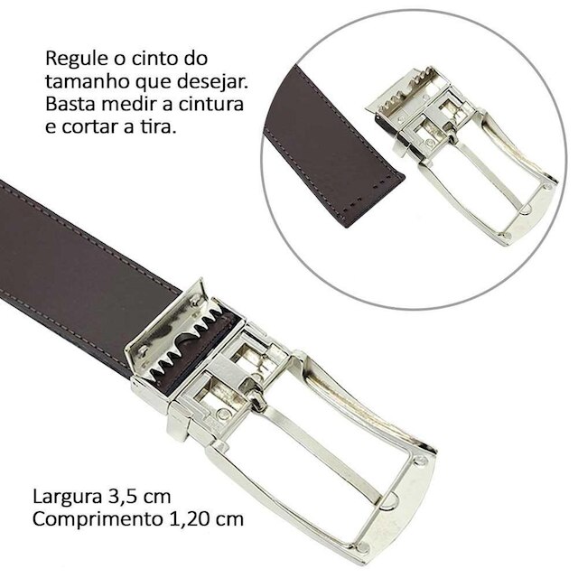 Cinto masculino social largo dupla face fivela que gira plus