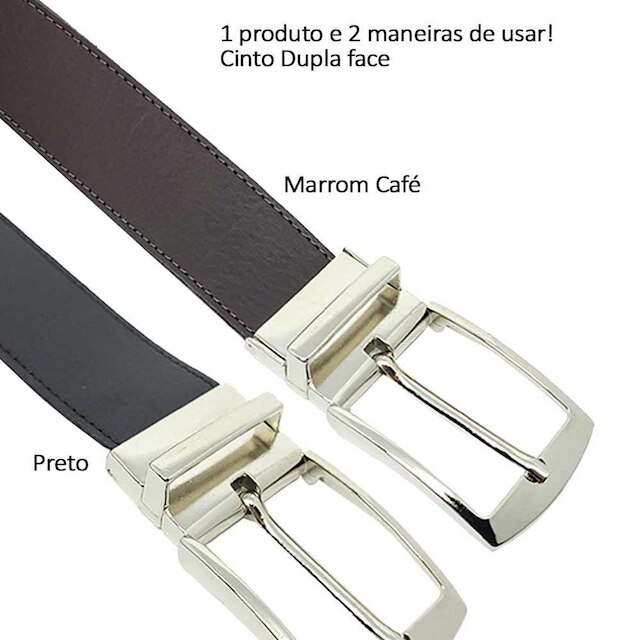 Cinto masculino social largo dupla face fivela que gira plus