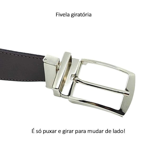 Cinto masculino social largo dupla face fivela que gira plus