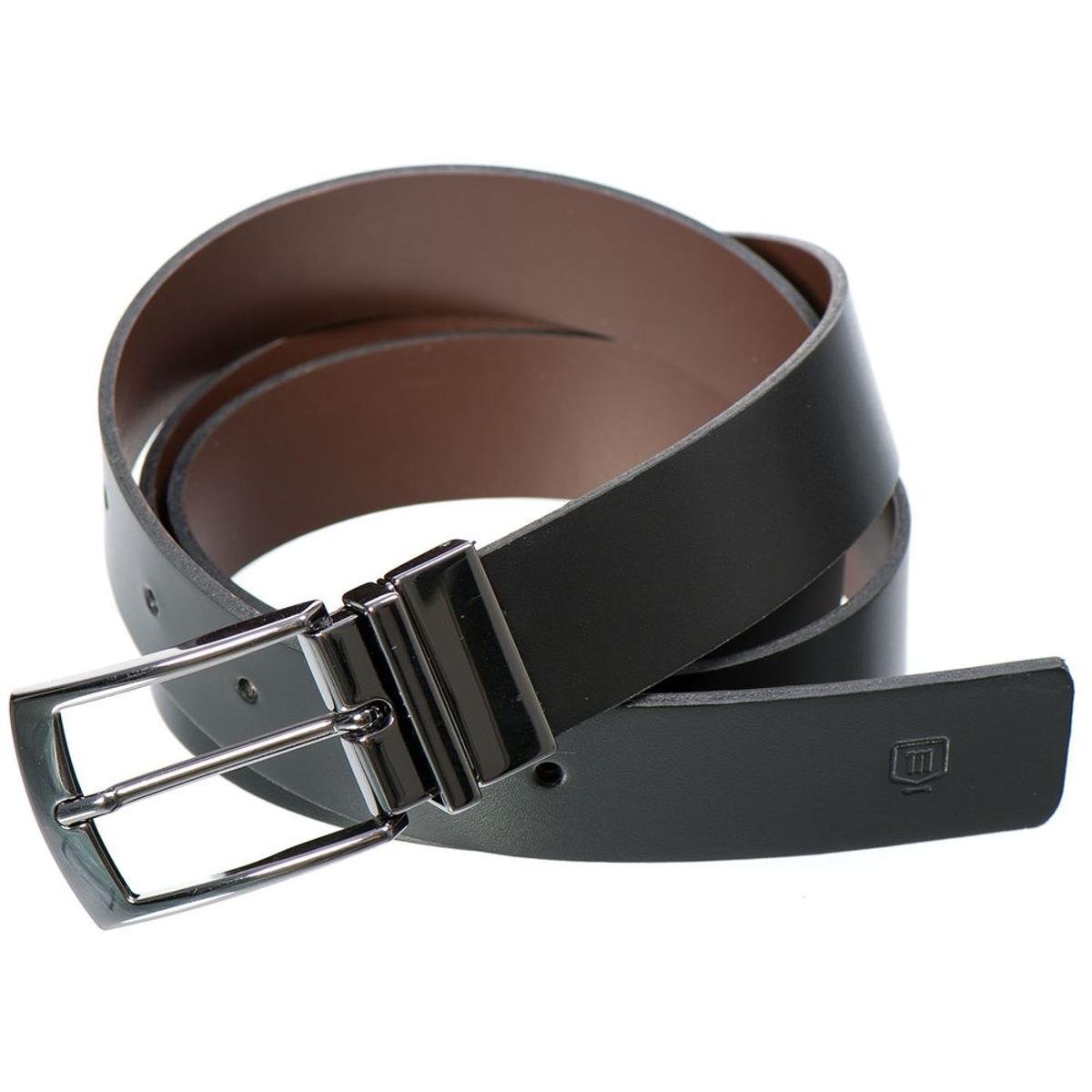 Cinto Social Dupla Face Couro Fivela Giratória - Preto+Marrom Menor preço em Cinto Social Dupla Face Couro Fivela Giratória - Preto+Marrom