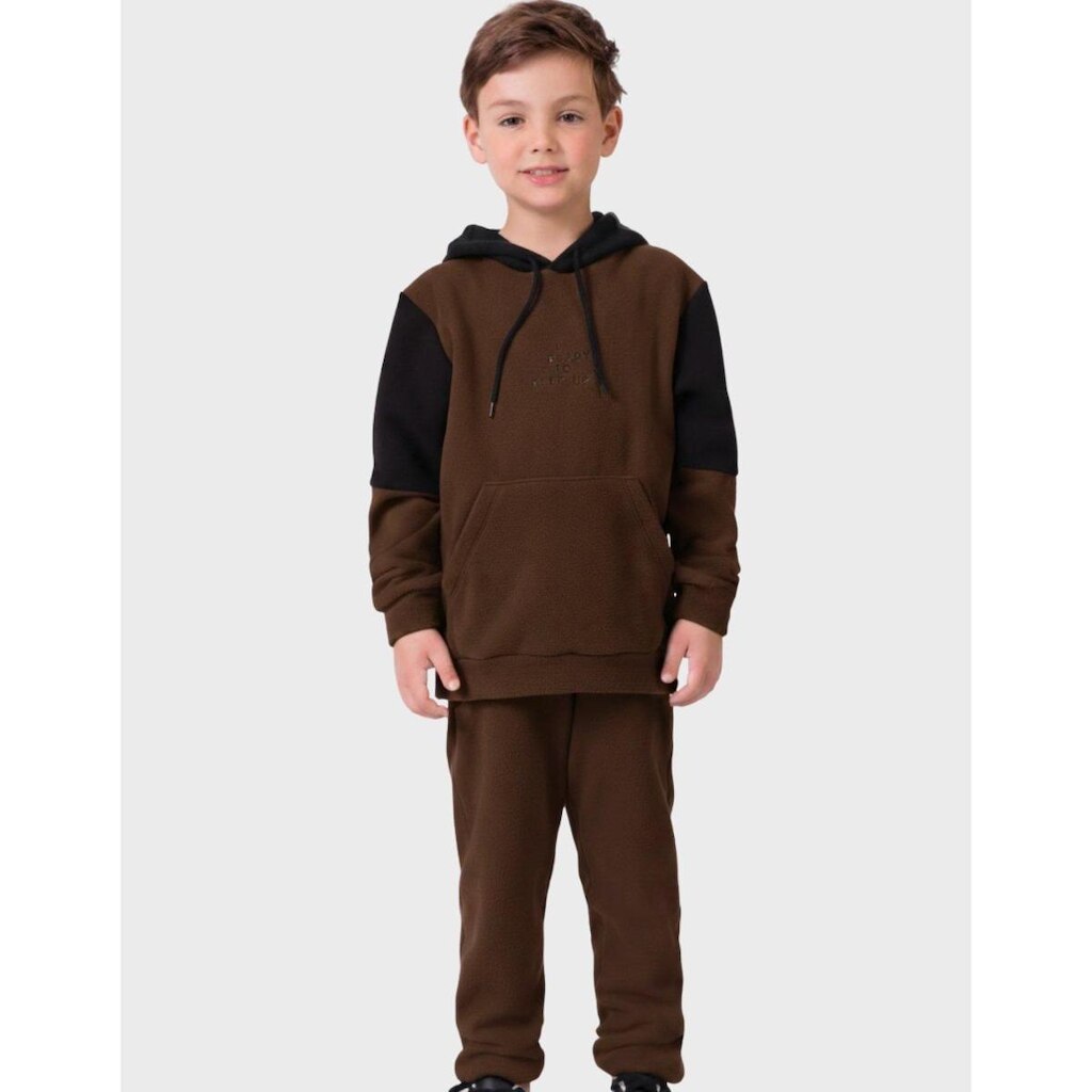 Cj Blusão Capuz Com Calça Novo Inverno Dia a Dia Frio Elegante Quentinho - Menino 4 a 14 anos