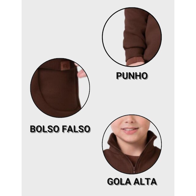 Cj Moletom Gola Alta Zíper Com Calça Novo Inverno Dia a Dia Frio Moda Quentinha - Menino 4 a 14 anos