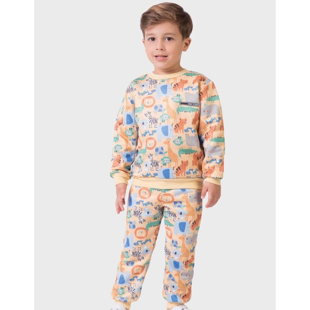 Cj Moletom Grosso Estampado C/Calça Animal Quentinho Inverno Moda Dia a Dia Frio - Menino 1 a 4 anos