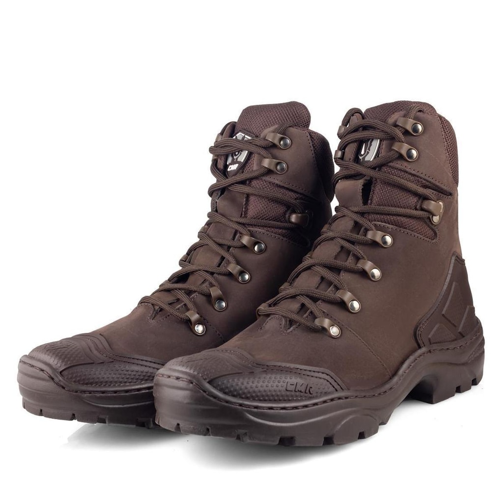 CMR-2020 - Bota Tecido e Couro Marrom Cano Baixo