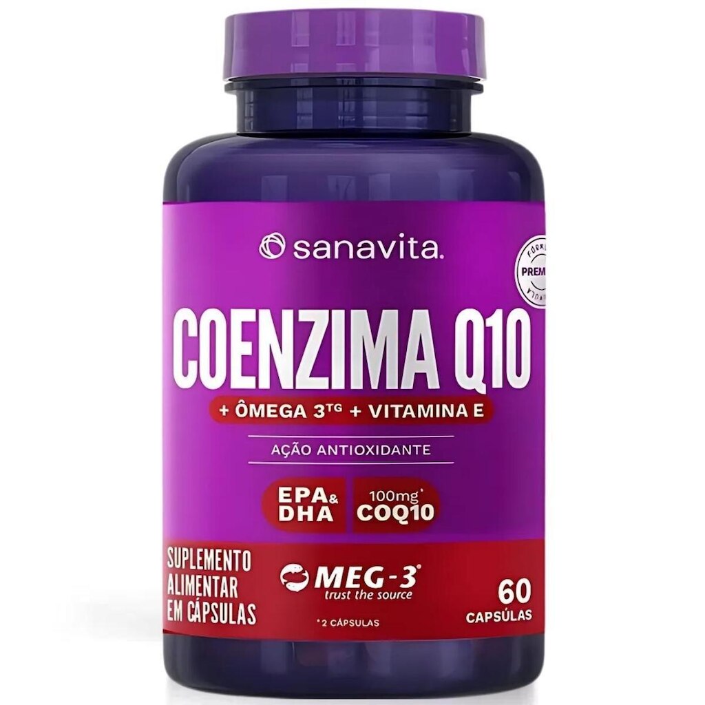 Coenzima Q10 100mg Ômega 3 TG EPA DHA Vitamina E SANAVITA 60 Cáps Antioxidante COQ 10