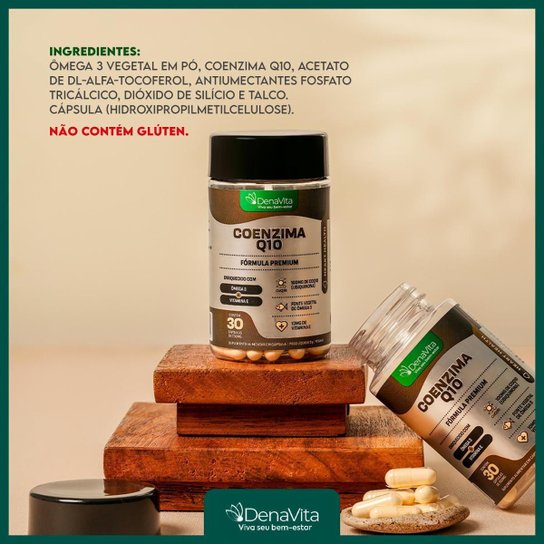 Coenzima Q10, Ômega 3, Vitamina E, Coq10, Tcm, Vegano, Denavita