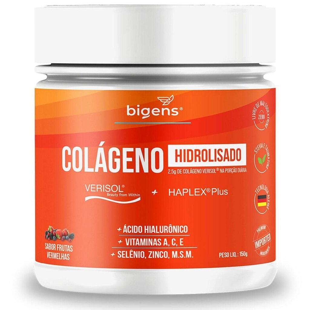 Colágeno Verisol Hidrolisado Haplex Ácido Hialurônico Vitaminas A, C, E, Selênio Zinco 150g - Bigens