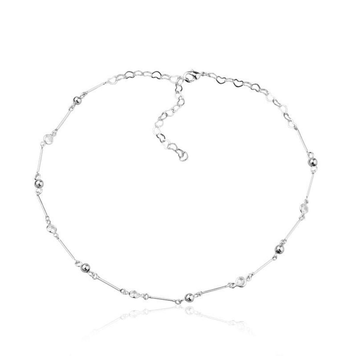 Colar choker pontos de luz com bolinhas ródio branco - Prata Menor preço em Colar choker pontos de luz com bolinhas ródio branco - Prata