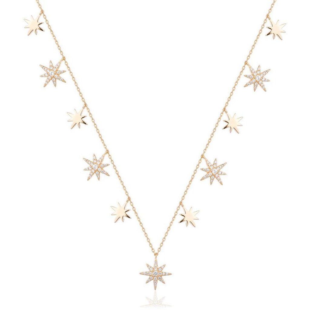 Colar Estrelas De 8 Pontas Lisas E Cravejadas