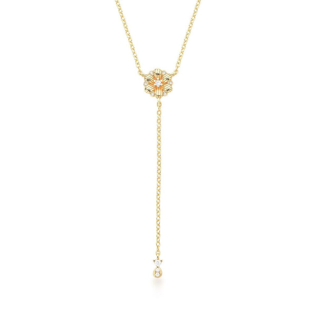 Colar Feminino Gravata Flor Trabalhada com Zircônias Banh. A Ouro