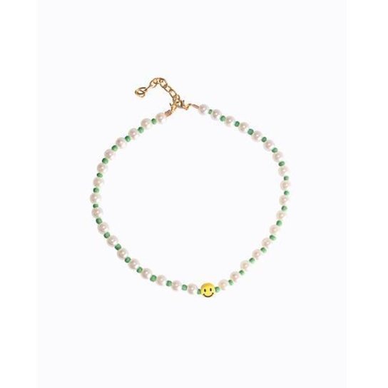 Colar pérolas e miçangas smiley verde - Verde