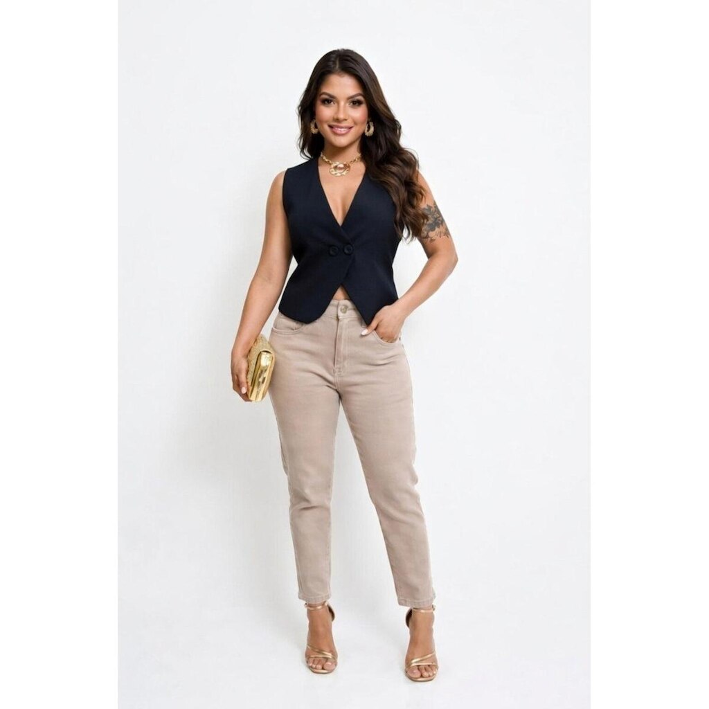 Colete D Bell Outlet Fashion Decote V Preto