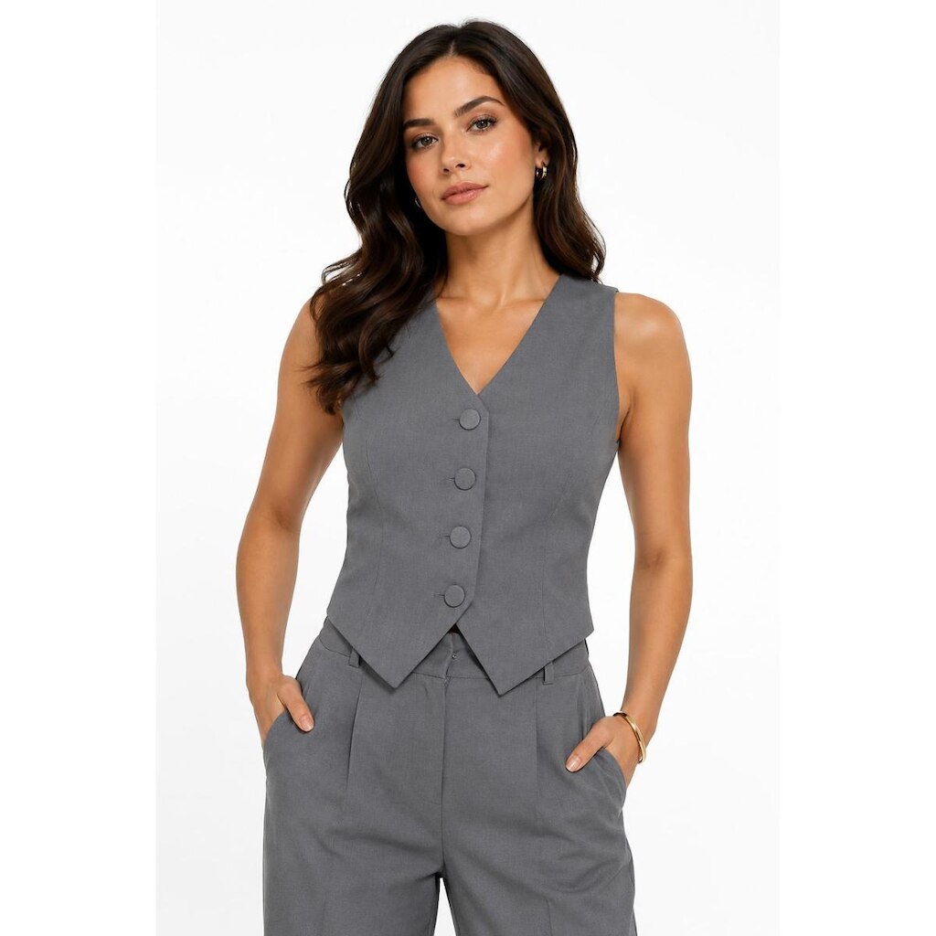 Colete Feminino D Bell Outlet Fashion Alfaiataria Cinza