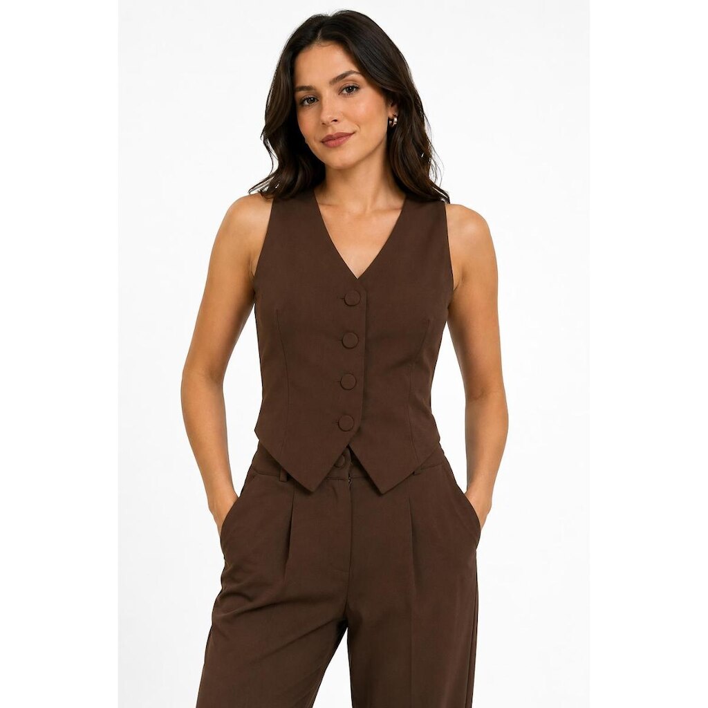 Colete Feminino D Bell Outlet Fashion Alfaiataria Marrom