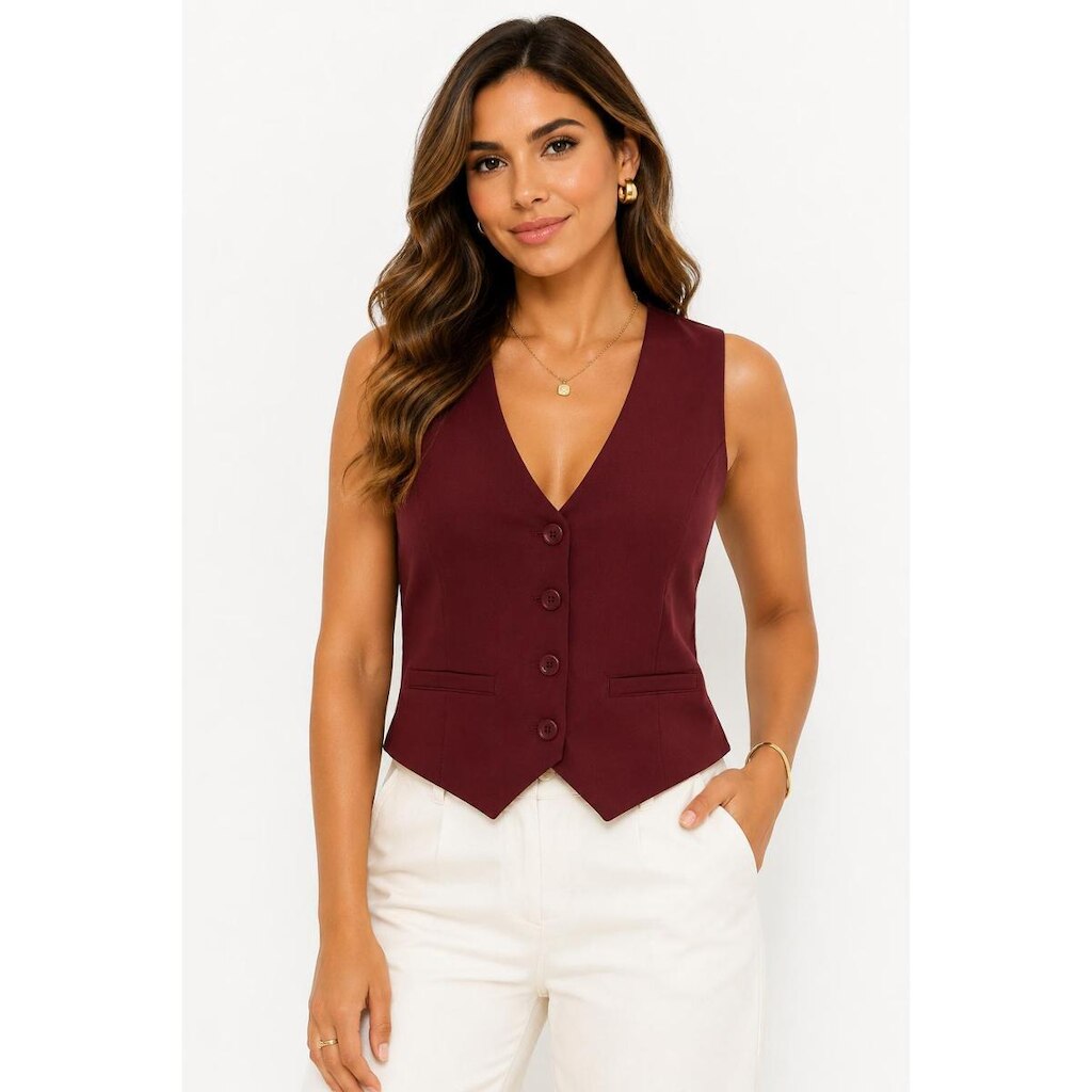 Colete Feminino D Bell Outlet Fashion Linho Marsala
