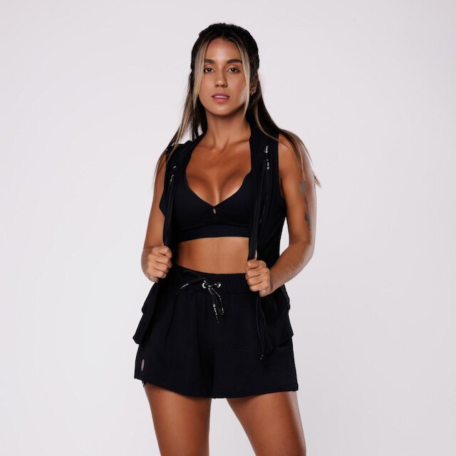 Colete Feminino Sem Manga Casual Esportivo Ziper Bolso