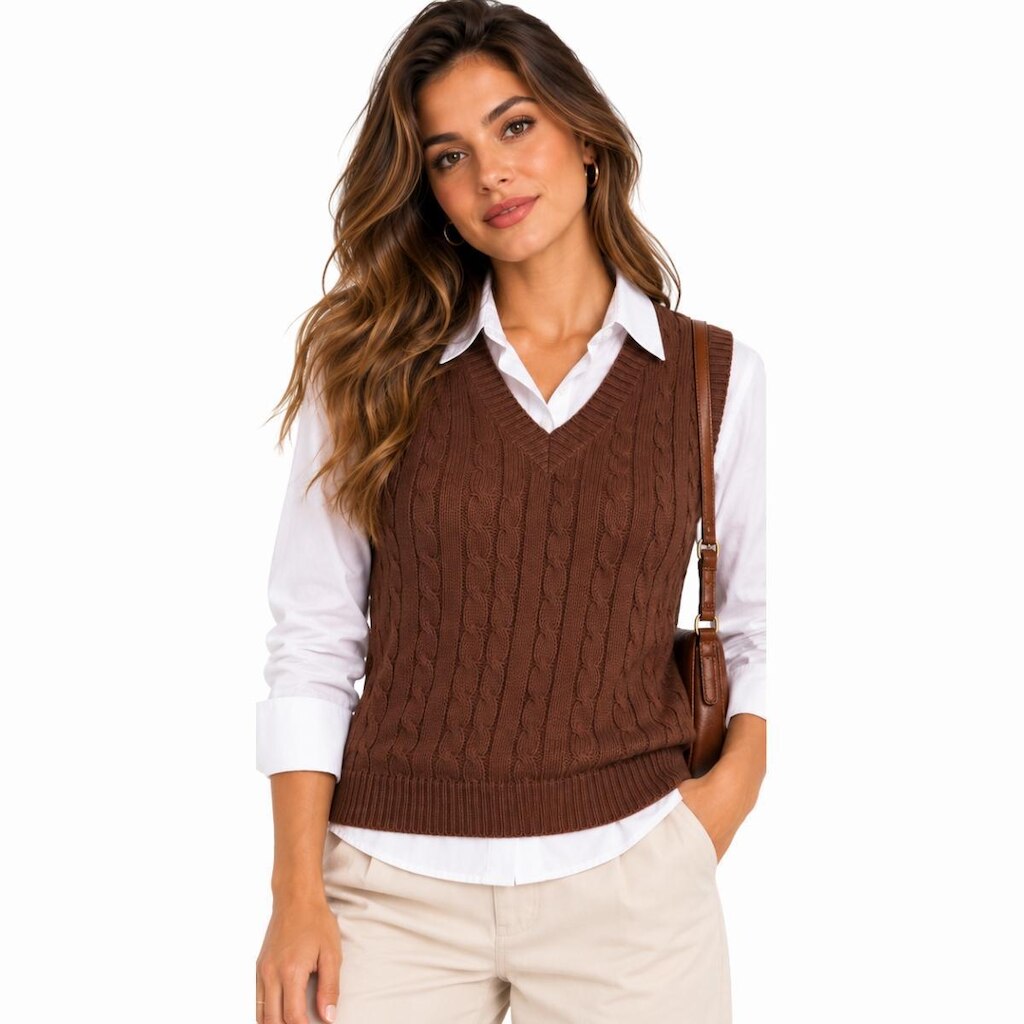 Colete Feminino Tricô  Gola V Casual