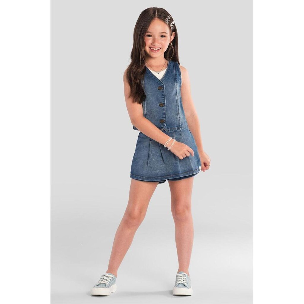 Colete Infantil Menina Em Jeans Brandili