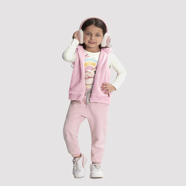 Colete Infantil Menina Rosa Morango Pelo C/Touca Alakazoo