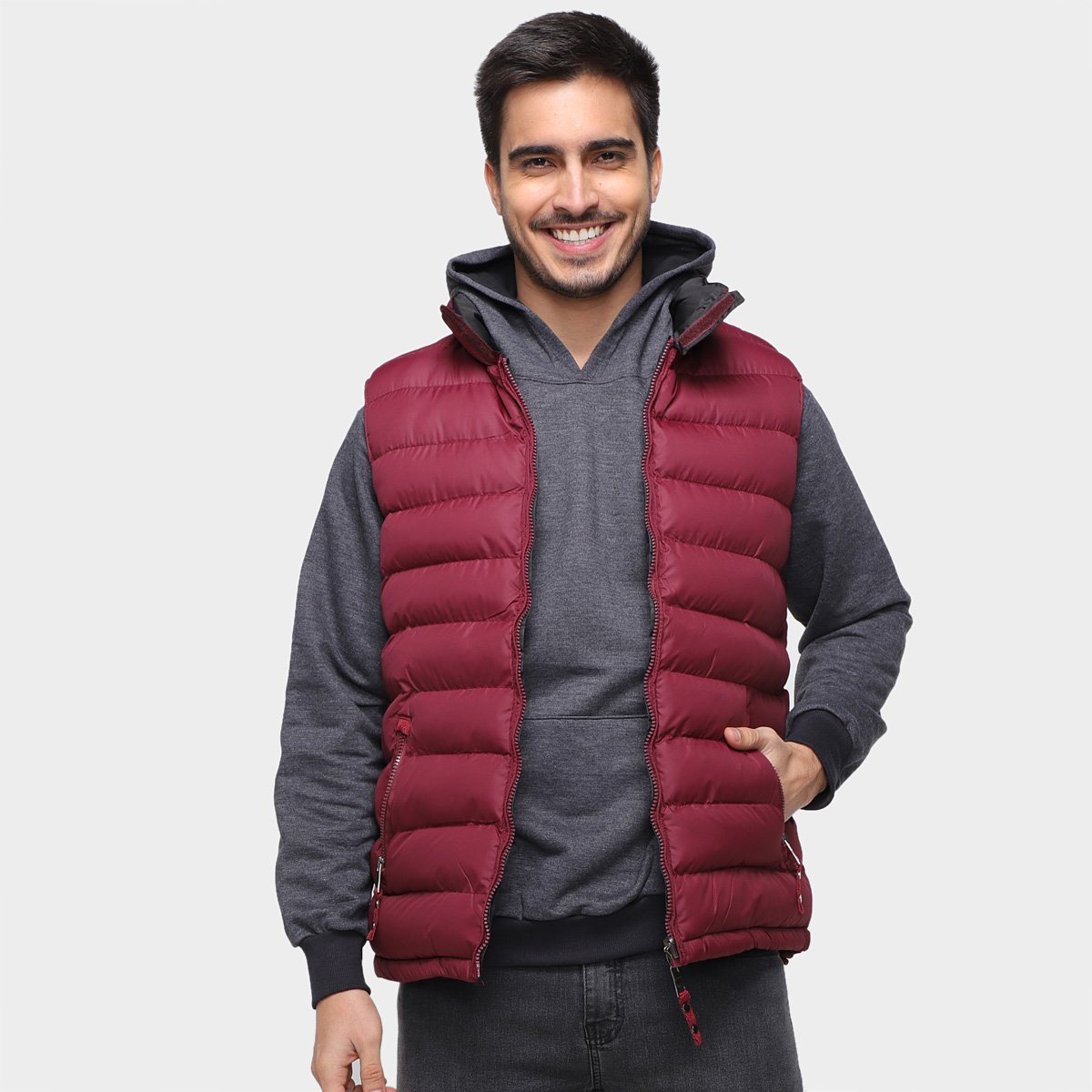 Colete Puffer Hanningan Dupla Face Masculino - Vinho Menor preço em Colete Puffer Hanningan Dupla Face Masculino - Vinho