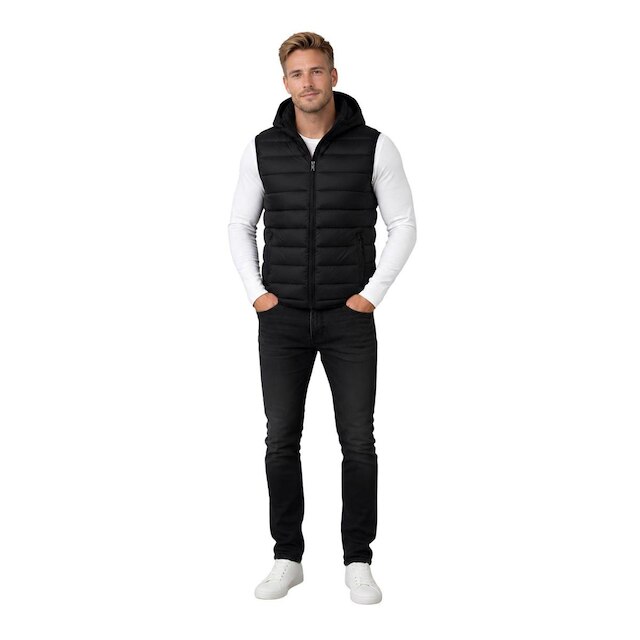 Colete Puffer Masculino Nylon Com Capuz Removível Preto