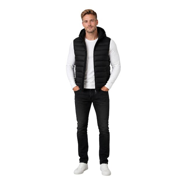 Colete Puffer Masculino Nylon Com Capuz Removível Preto