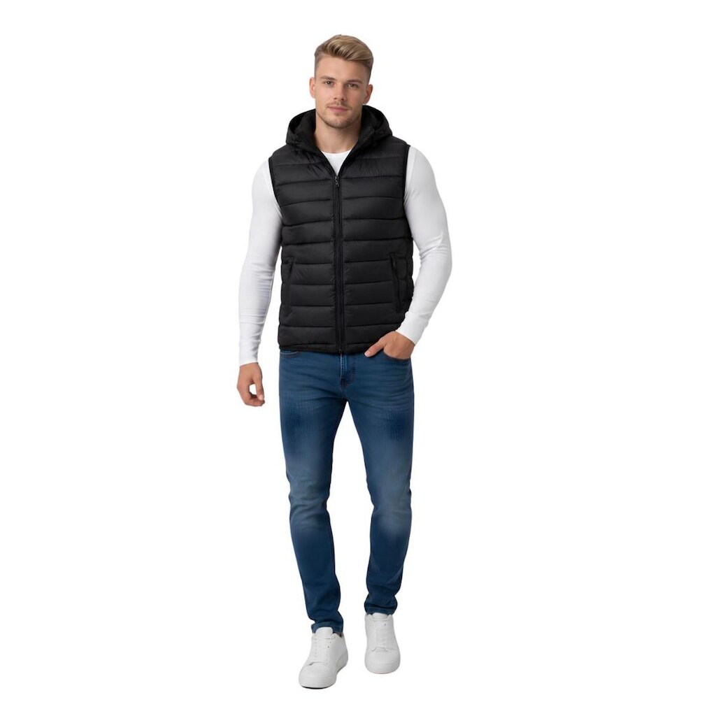 Colete Puffer Masculino Nylon Com Capuz Removível Preto