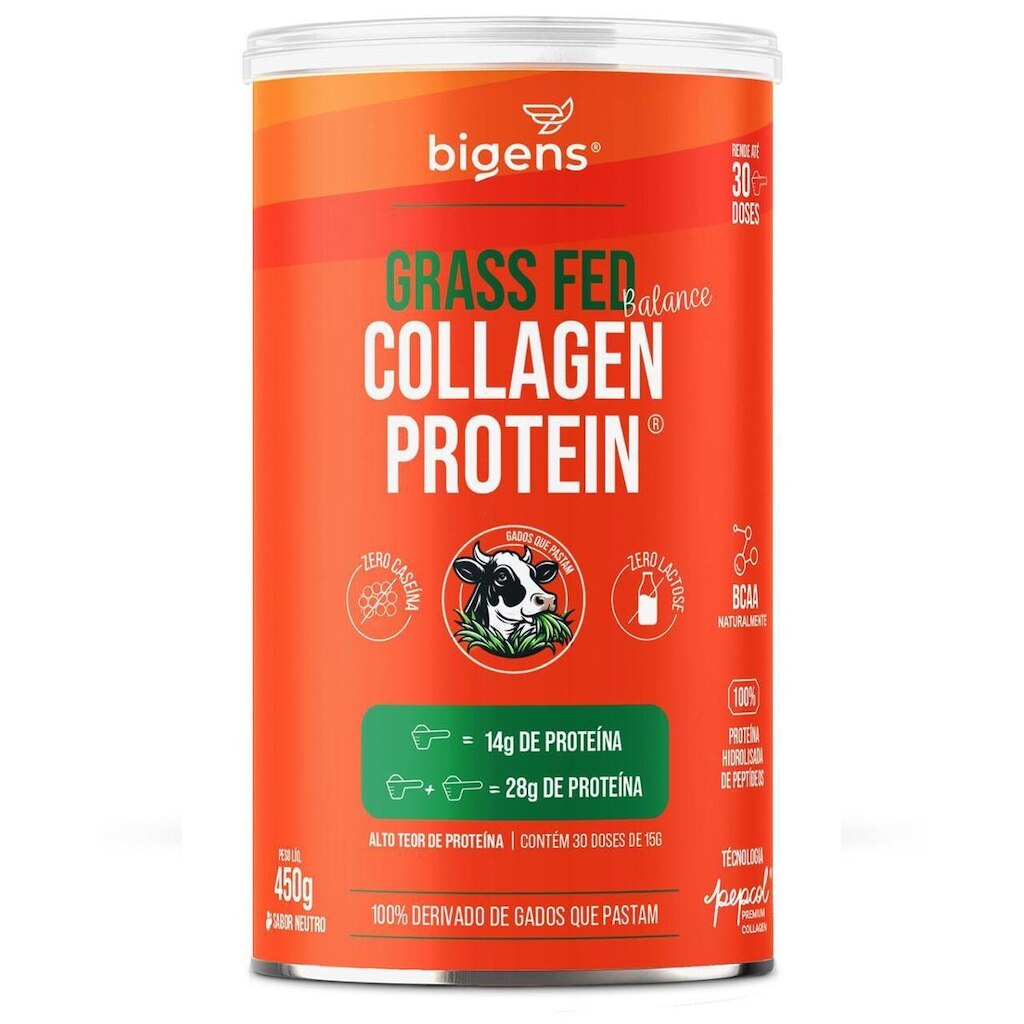 Collagen Protein Grass Fed Balance 28g Proteína Colágeno Premium Pepcol Neutro 560g - Bigens