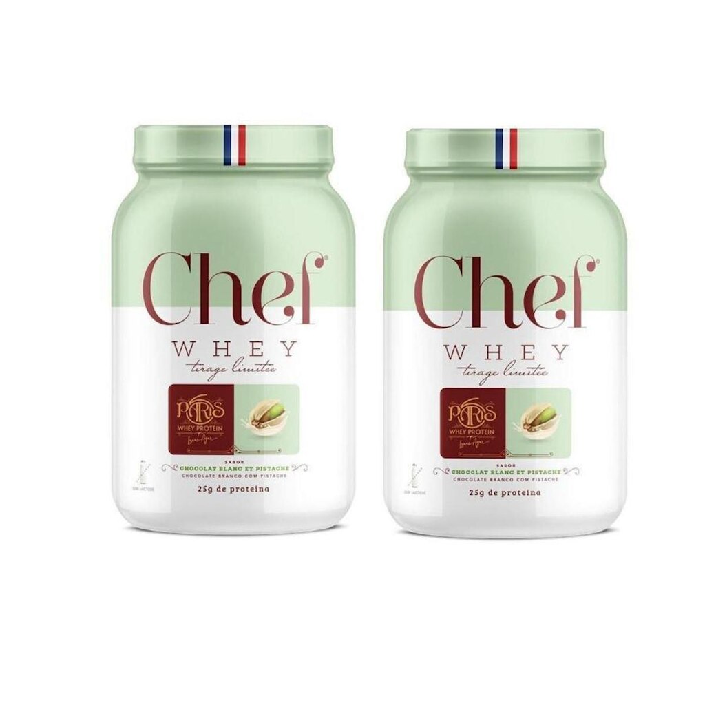Combo 2 Chef Whey Protein Concentrado Paris 6 800g Chocolate Branco com Pistache Sem Lactose