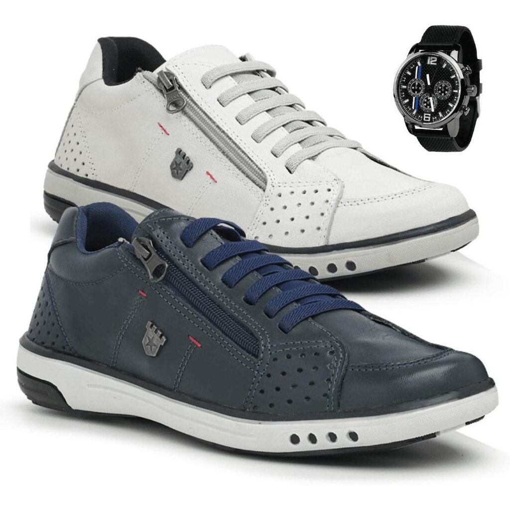 Combo 2 Pares De Sapatenis Madrid + Relogio - Gelo E Azul