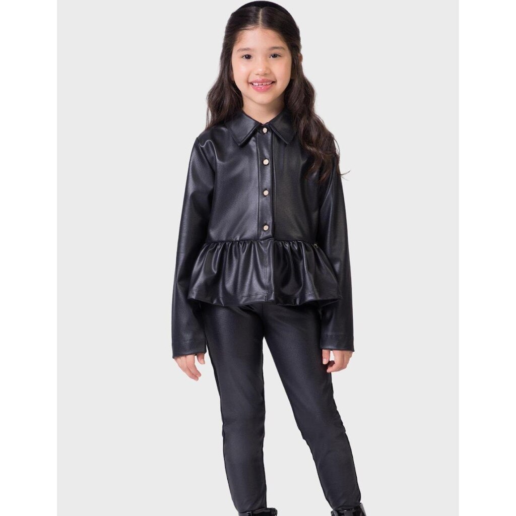 Conj Blusa Cirrê C Legging Térmica Preta Frio Dia a Dia Inverno Novo Elegaante - Menina 4 a 14 anos