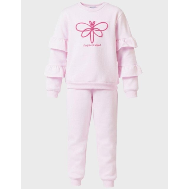 Conj Blusão Borboleta Com Calça Rosa Dia a Dia Frio Inverno Elegante - Menina 4 a 14 anos