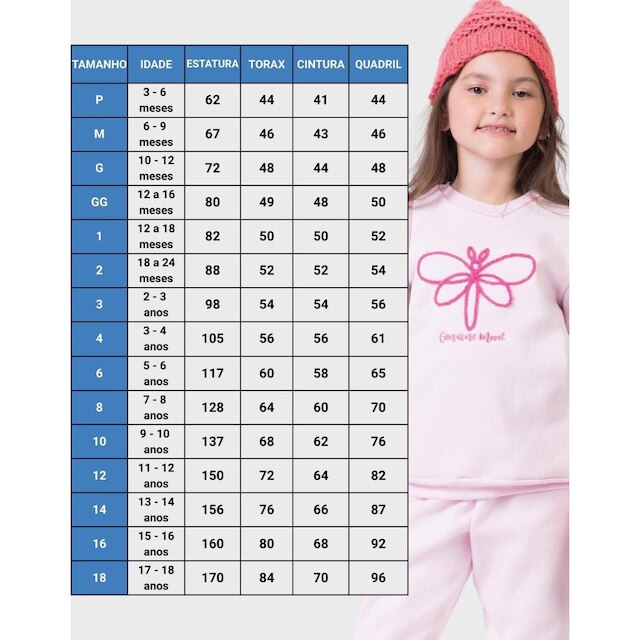 Conj Blusão Borboleta Com Calça Rosa Dia a Dia Frio Inverno Elegante - Menina 4 a 14 anos
