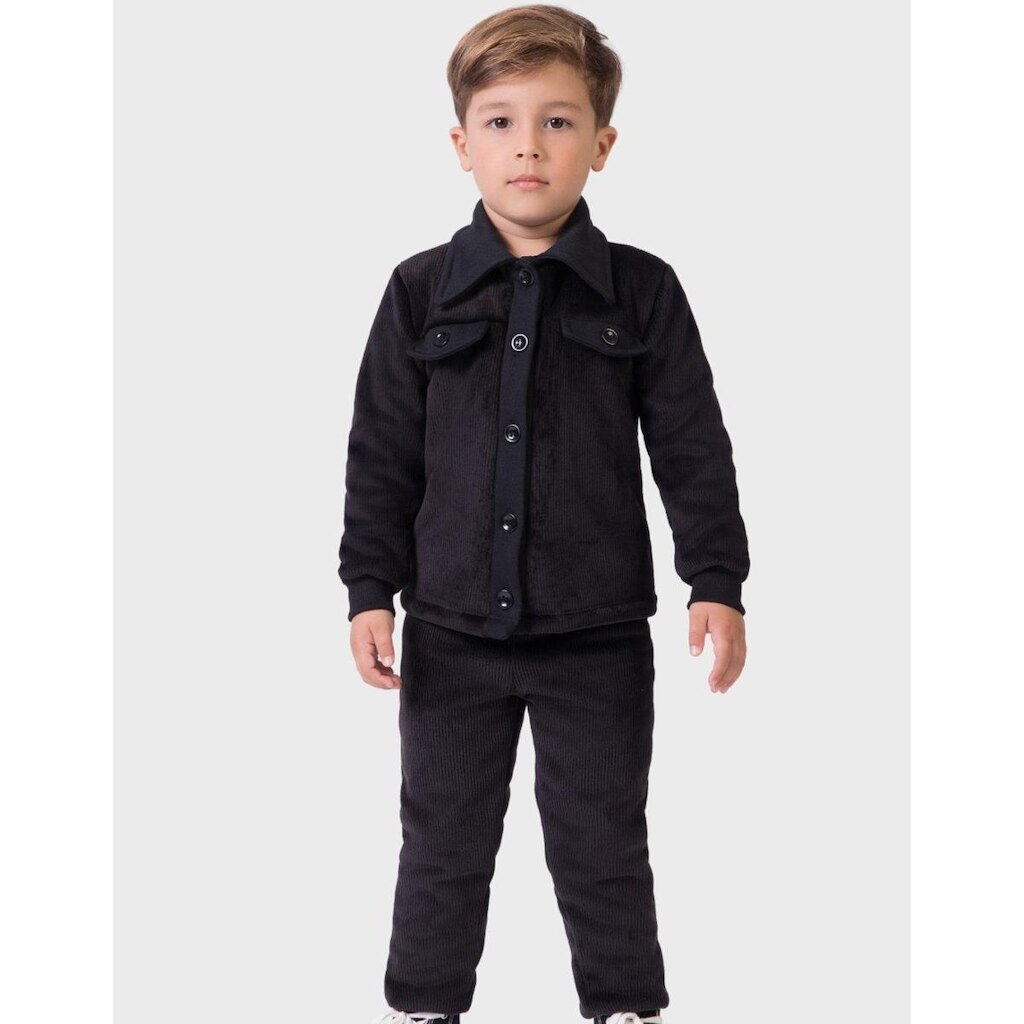 Conj Casaco Inverno Abotoado Moda Com Calça Quentinha Dia a Dia Frio Elegante - Menino 4 a 14 anos