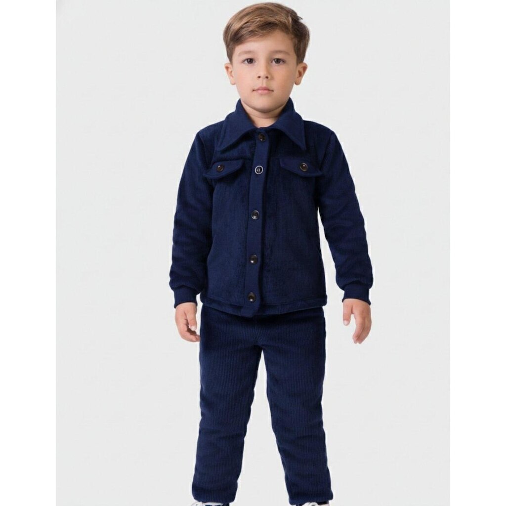 Conj Casaco Inverno Abotoado Moda Com Calça Quentinha Dia a Dia Frio Elegante - Menino 4 a 14 anos
