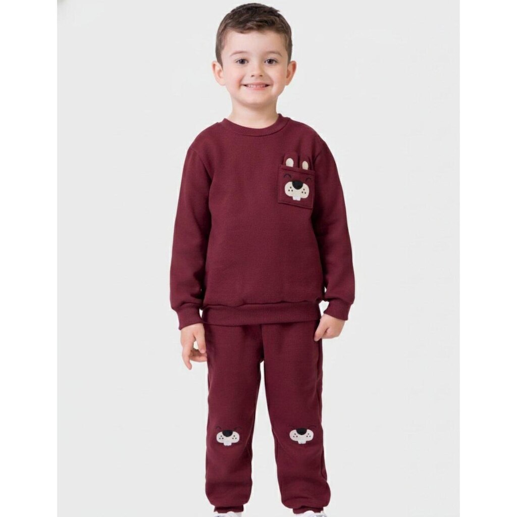 Conj Moletom Estampado Com Calça Inverno Elegante Quentinho Dia a Dia Frio - Menino 1 a 4 anos