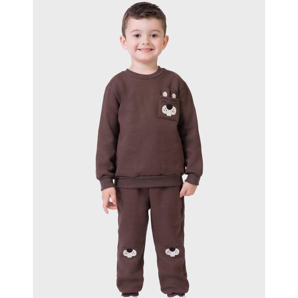 Conj Moletom Estampado Com Calça Inverno Elegante Quentinho Dia a Dia Frio - Menino 1 a 4 anos