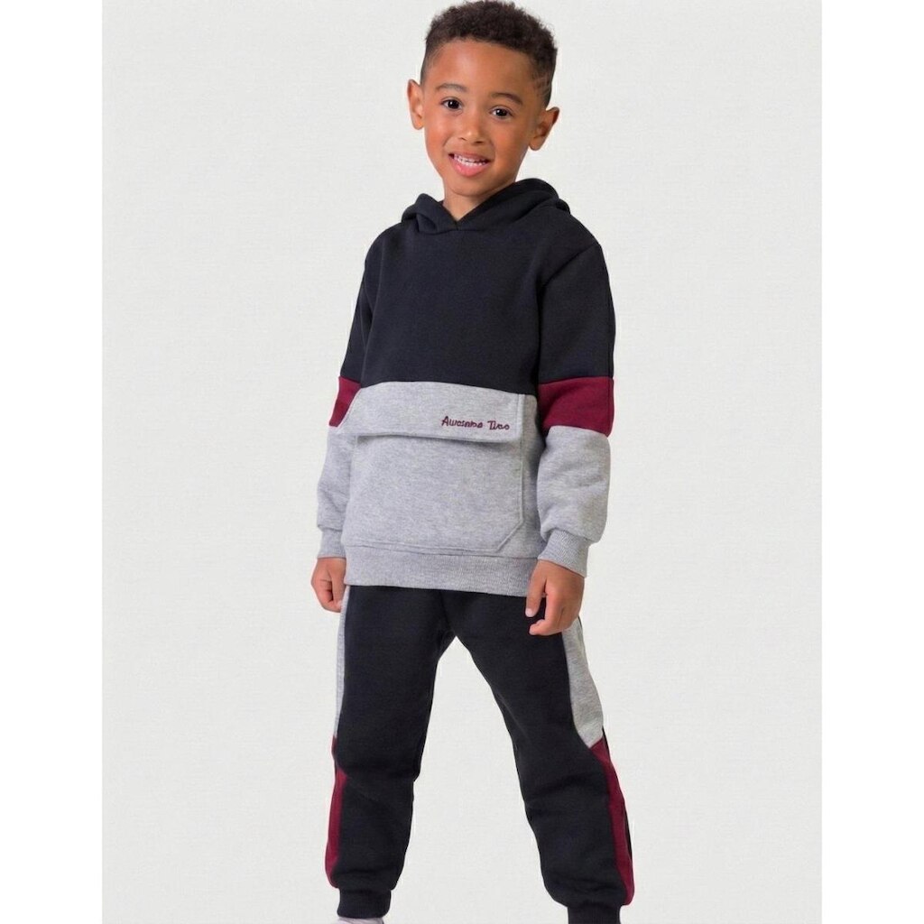 Conj Moletom Grosso Inverno Capuz Elegante C/Calça Punho Dia a Dia Frio Moda - Menino 4 a 14 anos