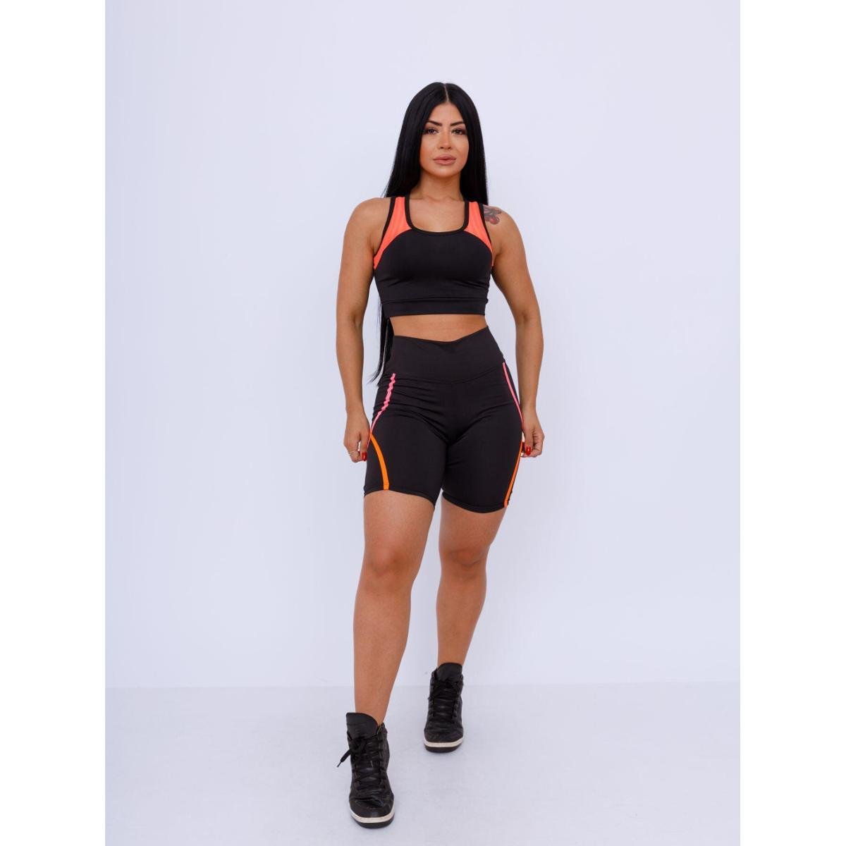 Conjunto Academia Cropped + Bermuda Legging Feminino Menor preço em Conjunto Academia Cropped + Bermuda Legging Feminino
